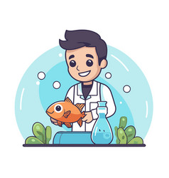 A Boy In Lab Coat Holding Fish