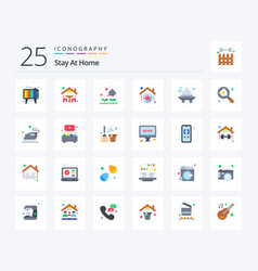 Stay At Home 25 Flat Color Icon Pack Including