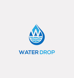 W Letter With Water Waves Drops Logo