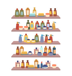 Cosmetics And Beauty Products On Shelves Creams