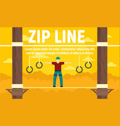 Forest Zip Line Concept Banner Flat Style