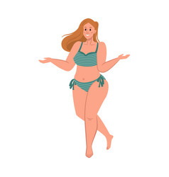 Very Plump Happy Woman In Swimsuit Body Positive