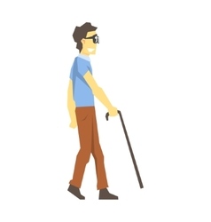 Blind Guy With Walking Stick Young Person With Vector Image