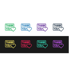 Set Line Thank You With Heart Icon Isolated