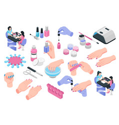 Nail Studio Isometric Icons Set