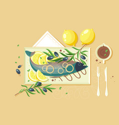 Flat Food With Souce Lemon Fish Green