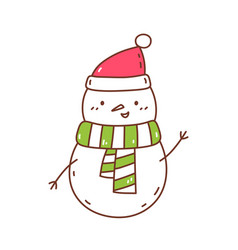 Cute Snowman In A A Santa Hat And Scarf