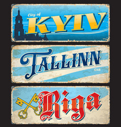 Kyiv Tallinn Riga City Travel Stickers Plates