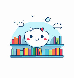 Cute Cat On Bookshelf Flat Design