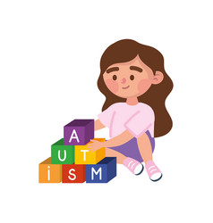 Autism Girl With Blocks Toy