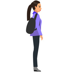 Woman In Casual Clothes Stands Sideways Girl