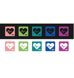 Set Heart Rate Icon Isolated On Black And White