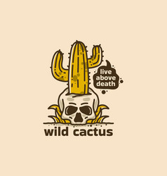 Vintage Of Cactus On Skull