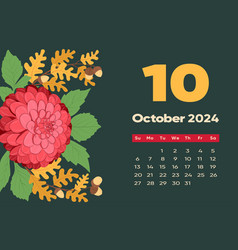 Floral October 2024 Calendar Template With Bright