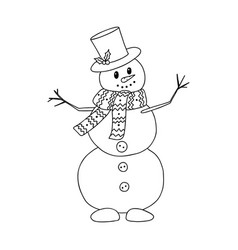 Snowman In A Scarf And Top Hat In Doodle Style