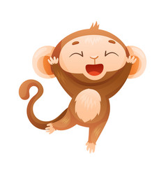 Funny Brown Monkey With Prehensile Tail Jumping