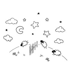 Sheep Jump Over Fence Cute Hand Drawn Picture