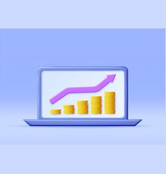 3d Growth Stock Coin Chart And Arrow On Laptop