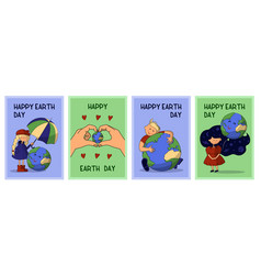 World Earth Day Cartoon Cards Kids With Planet