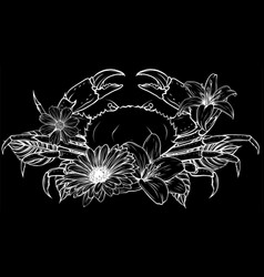 White Silhouette Of Composition Crab And Flowers