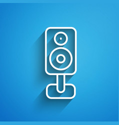 White Line Stereo Speaker Icon Isolated On Blue