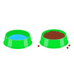 Dog Or Cat Bowls Filled With Water And Kibble Pet