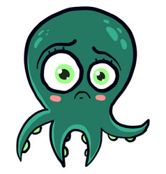 Green Sad Octopus On White Background