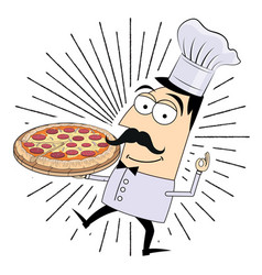 Chef Cook Holding Pizza