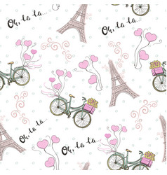 Paris Theme Seamless Pattern With Bicycle