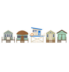 Cartoon Summer Beach Huts Beach Houses Bungalow