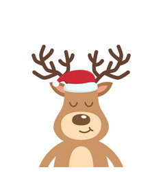 Reindeer Cute Cartoon Close Up With Santa Hat