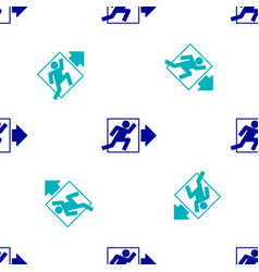 Blue Fire Exit Icon Isolated Seamless Pattern On