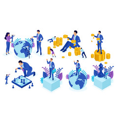 Isometric Businessman Top Of The World Leadership