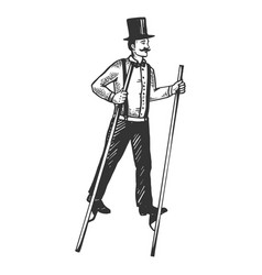 Man On Stilts Engraving