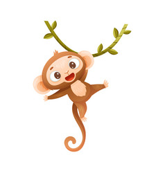 Funny Brown Monkey With Prehensile Tail Hanging