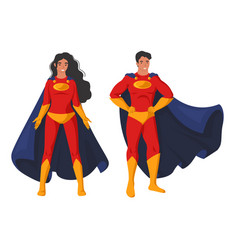 Man And Woman Superhero In Mask And Cloak