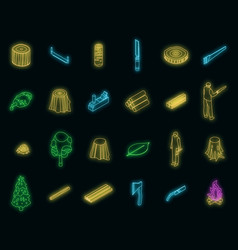 Deforestation Icons Set Neon