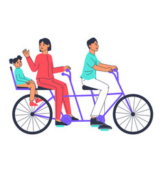 Family Riding Bicycle Characters On Tandem Bike