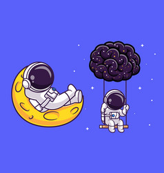 Cute Astronaut Swing On Brain Space Cartoon