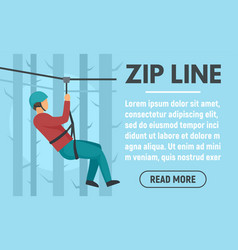 Forest Zip Line Concept Banner Flat Style