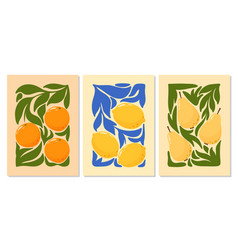 Set Of Abstract Posters With Fruits And Leaves