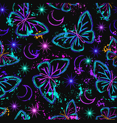 Neon Celestial Pattern With Sun Butterfly