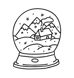 Snow Globe With House And Mountains In Doodle