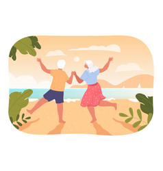 Active Old Couple Dancing On Beach Together