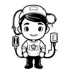 Cute Boy With High Tech Equipment Cartoon Graphic