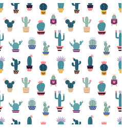 Cute Cacti In Boho Style Cactus Seamless Pattern