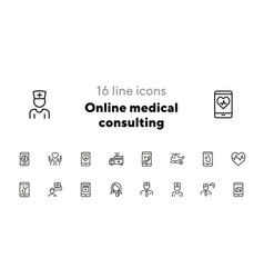 Online Medical Consulting Line Icon Set Emergency