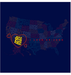 Arizona Map Typography With Red Heart Us