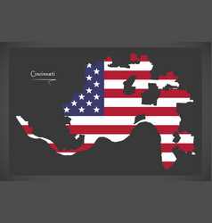 Cincinnati Ohio Map With American National Flag