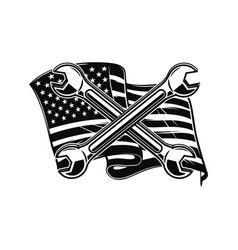 Crossed Pipe Wrenches On Us Flag Background